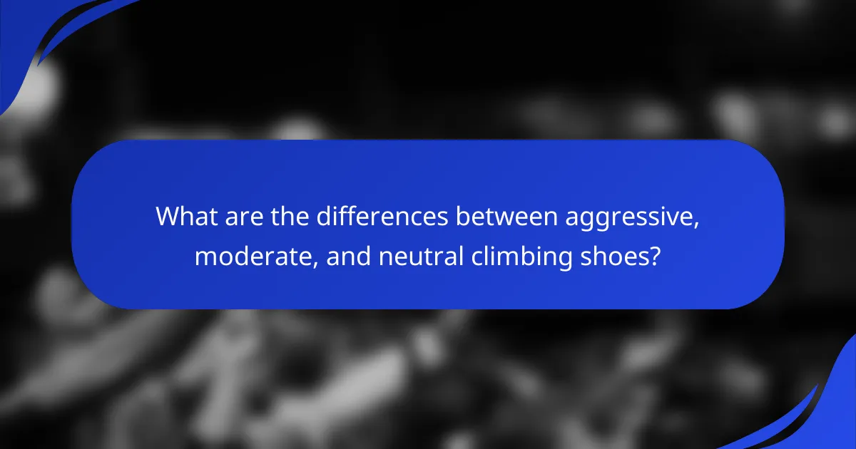 What are the differences between aggressive, moderate, and neutral climbing shoes?